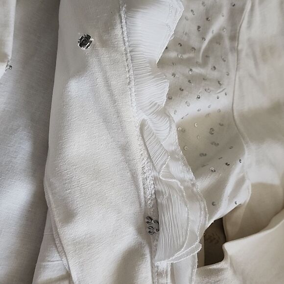 Linen Cotton Blend Ruffled Sequin Jacket Blazer Creamy White Size 16 - Picture 11 of 11